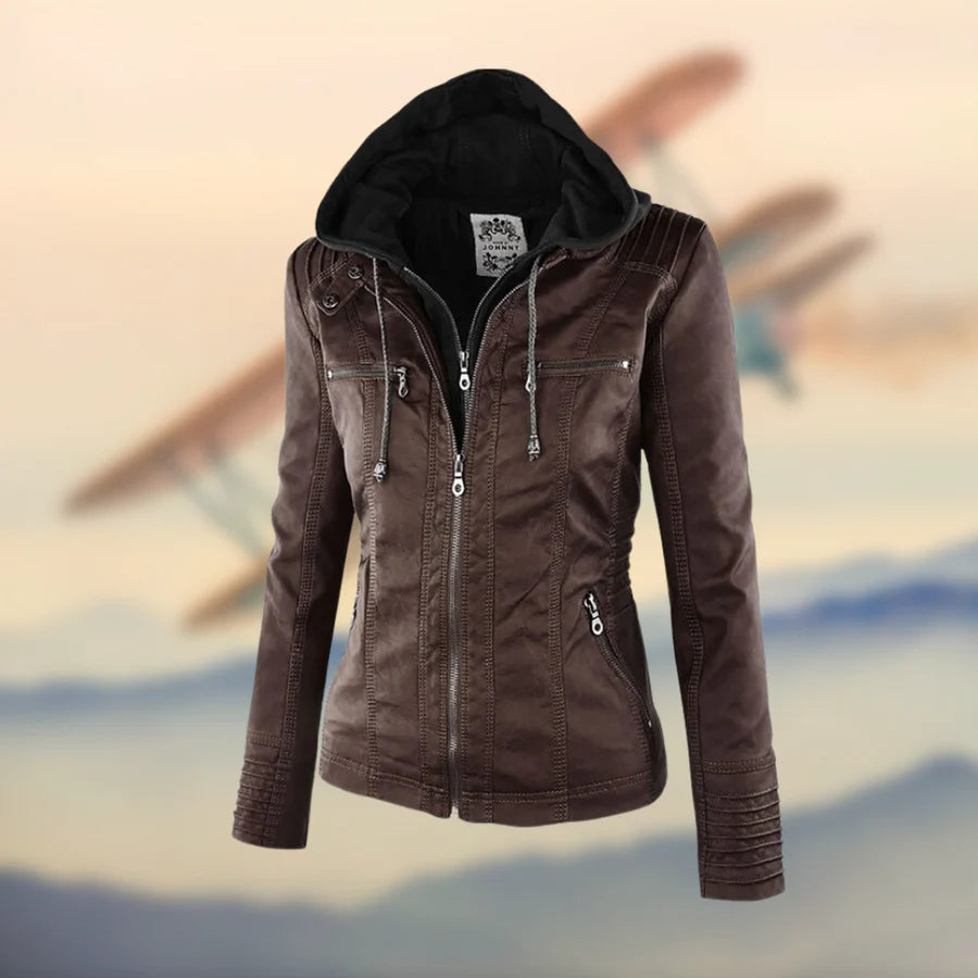 Isabella Stylish and versatile hooded leather jacket