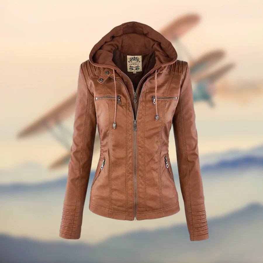 Isabella Stylish and versatile hooded leather jacket