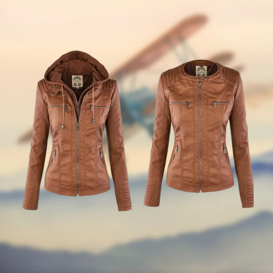 Isabella Stylish and versatile hooded leather jacket