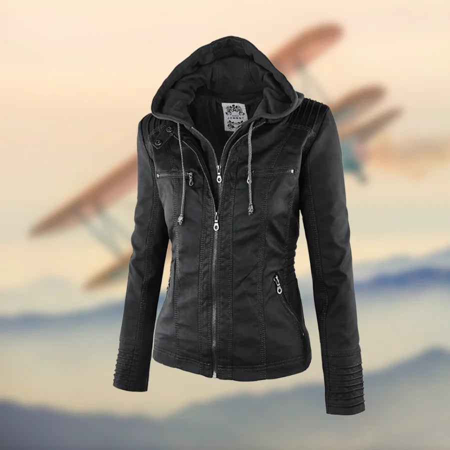 Isabella Stylish and versatile hooded leather jacket