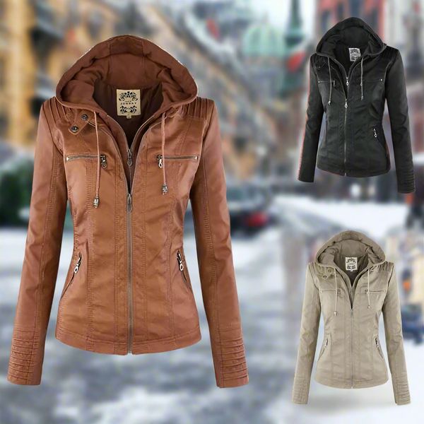 Isabella Stylish and versatile hooded leather jacket