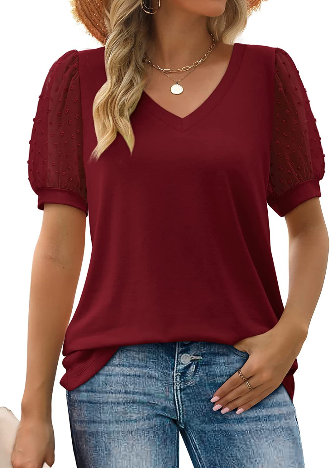 Isabella™ – Sheer Sleeve V-Neck Top