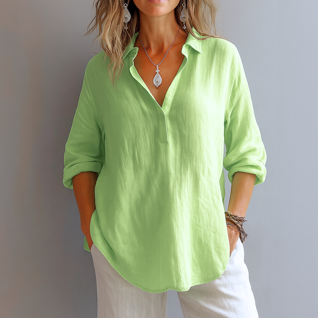 Marianne™ | Elegant linen blouse with V-neck