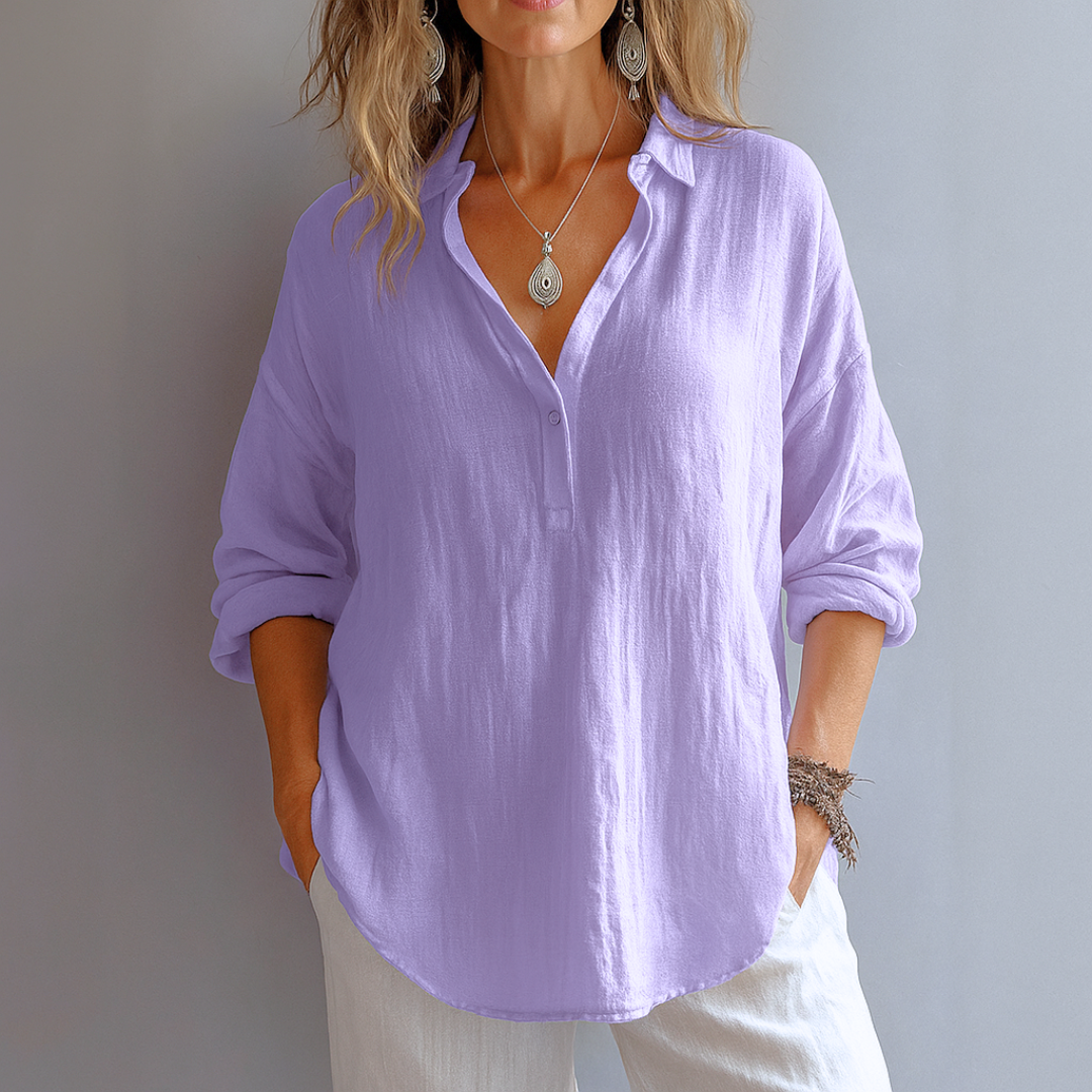 Marianne™ | Elegant linen blouse with V-neck
