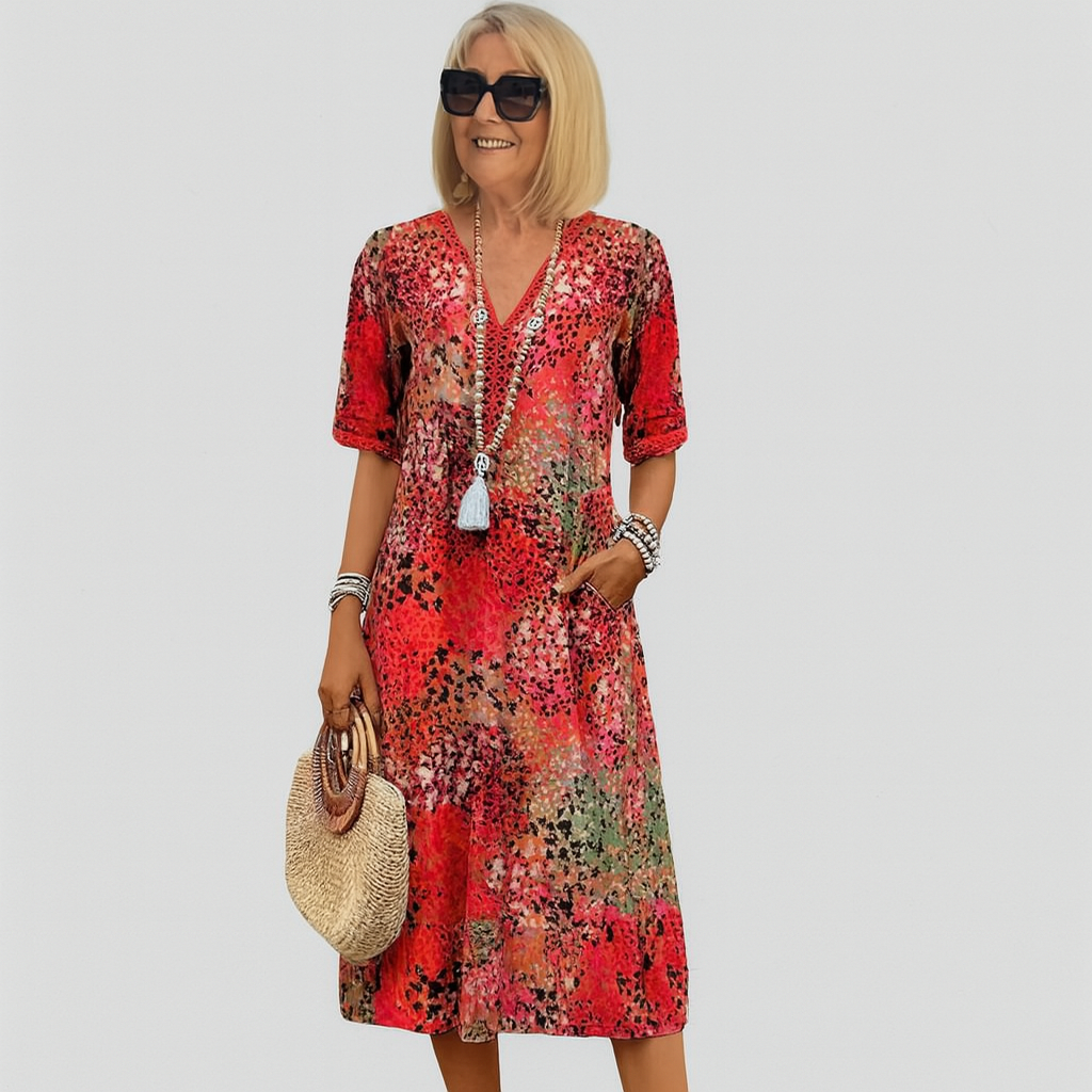 Isabella™ Printed V-Neck Midi Dress