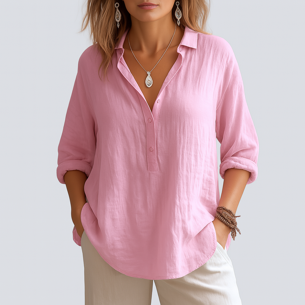 Marianne™ | Elegant linen blouse with V-neck