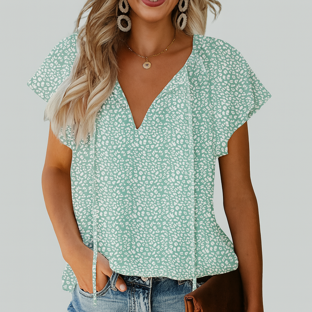 Isabella™ – Printed V-Neck Flutter Top