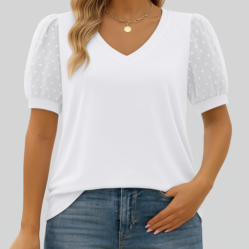 Isabella™ – Sheer Sleeve V-Neck Top