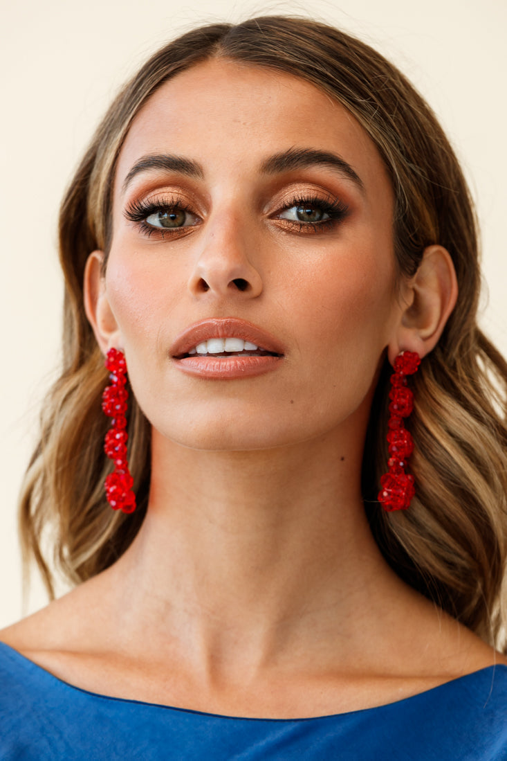 Osaka Floral Beaded Earrings Red