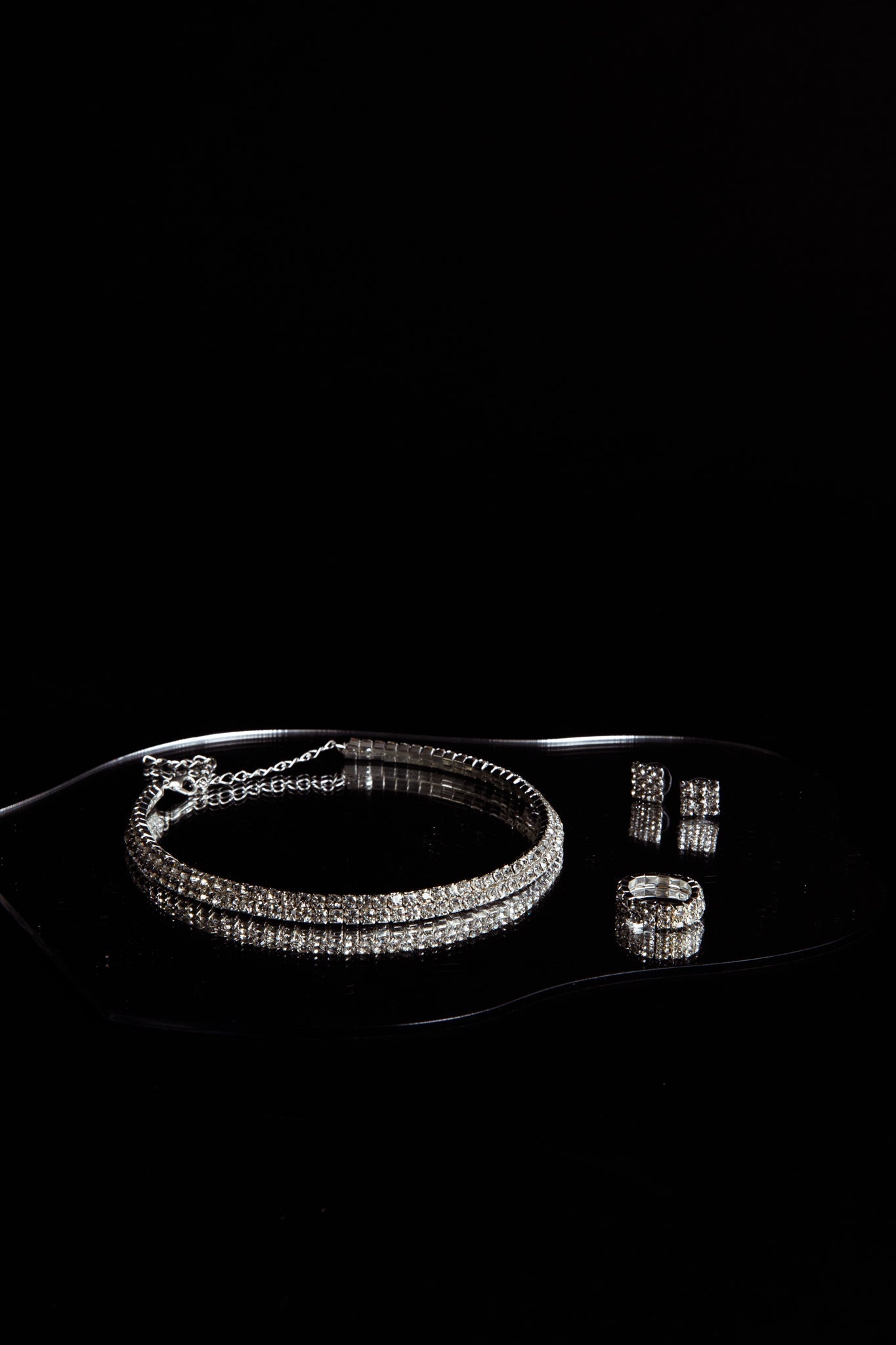 Suite Life Diamante Earrings, Ring and Necklace Set Silver
