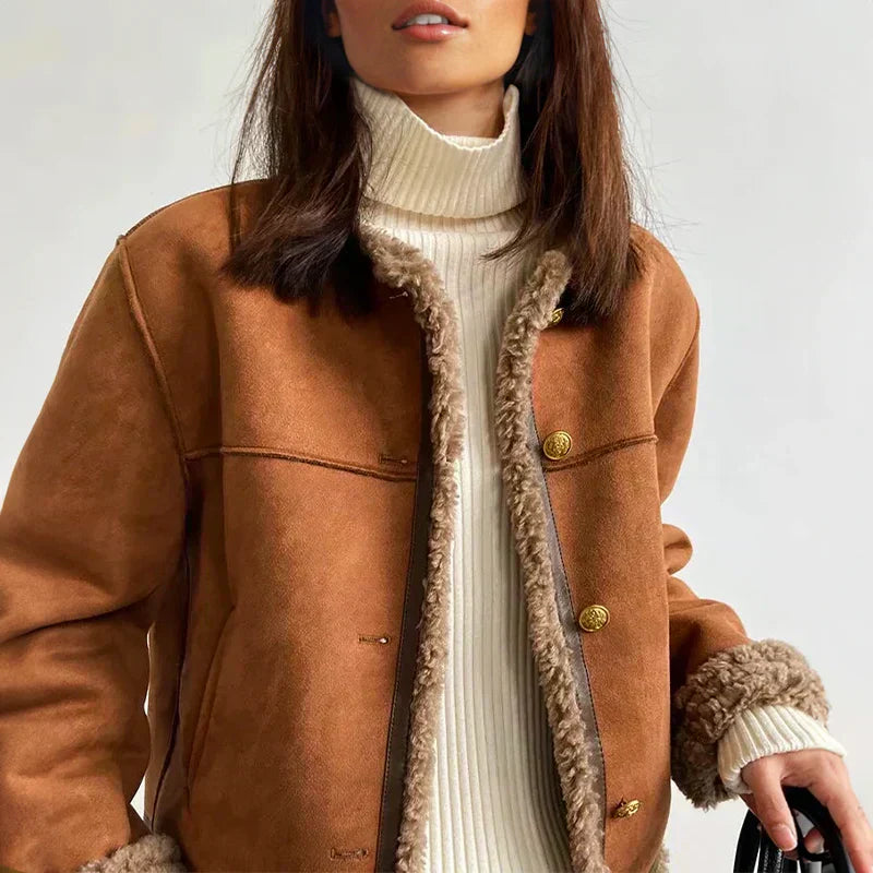 Isabella  Shearling Button Jacket